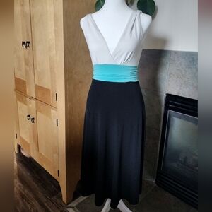 Y2k Style London Elegant Black and White Dress with Teal Accent